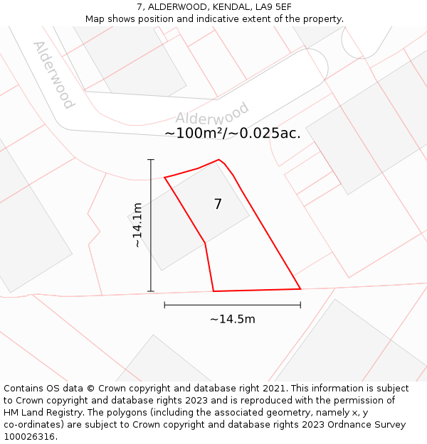 7, ALDERWOOD, KENDAL, LA9 5EF: Plot and title map