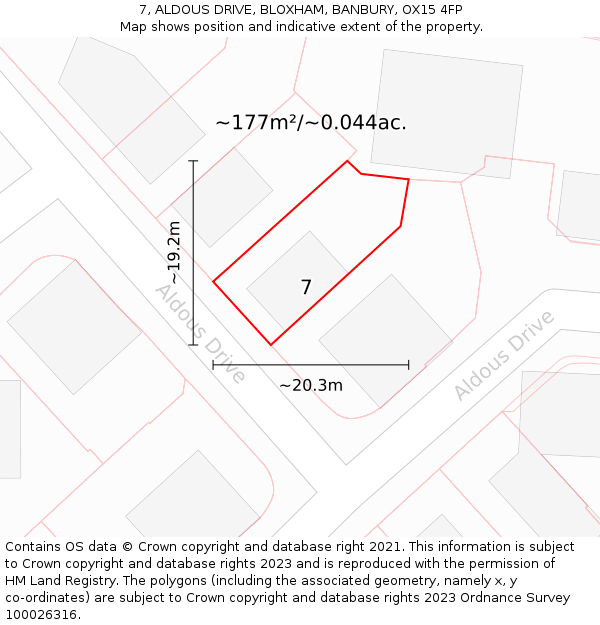 7, ALDOUS DRIVE, BLOXHAM, BANBURY, OX15 4FP: Plot and title map