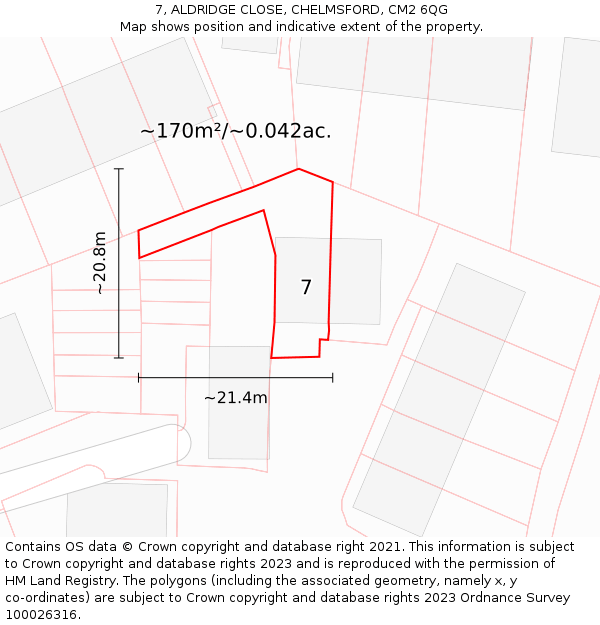 7, ALDRIDGE CLOSE, CHELMSFORD, CM2 6QG: Plot and title map