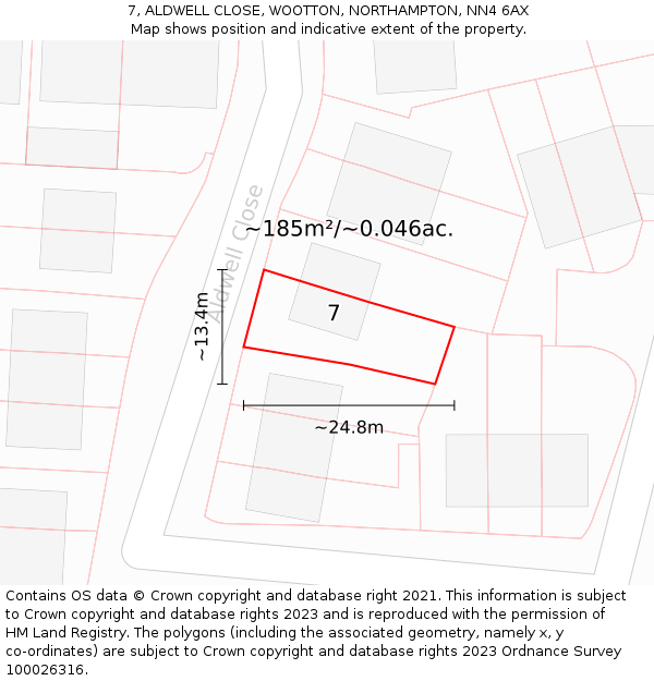 7, ALDWELL CLOSE, WOOTTON, NORTHAMPTON, NN4 6AX: Plot and title map