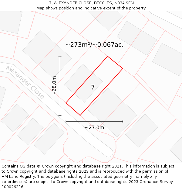 7, ALEXANDER CLOSE, BECCLES, NR34 9EN: Plot and title map