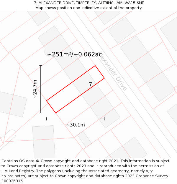 7, ALEXANDER DRIVE, TIMPERLEY, ALTRINCHAM, WA15 6NF: Plot and title map