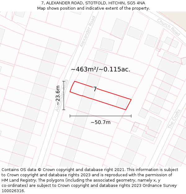 7, ALEXANDER ROAD, STOTFOLD, HITCHIN, SG5 4NA: Plot and title map