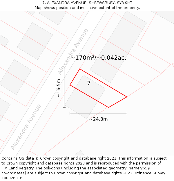7, ALEXANDRA AVENUE, SHREWSBURY, SY3 9HT: Plot and title map