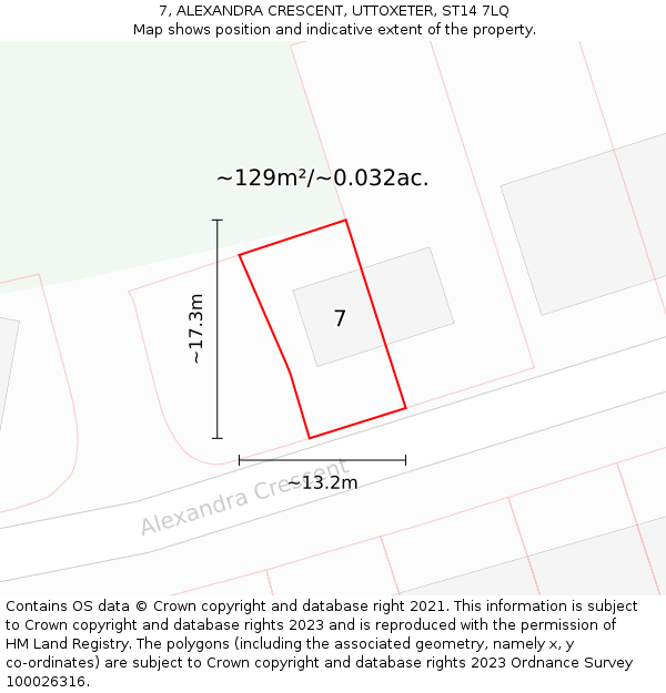 7, ALEXANDRA CRESCENT, UTTOXETER, ST14 7LQ: Plot and title map