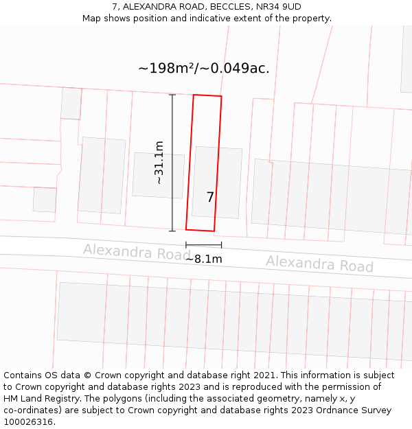 7, ALEXANDRA ROAD, BECCLES, NR34 9UD: Plot and title map