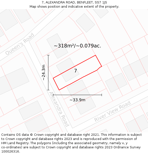 7, ALEXANDRA ROAD, BENFLEET, SS7 1JS: Plot and title map