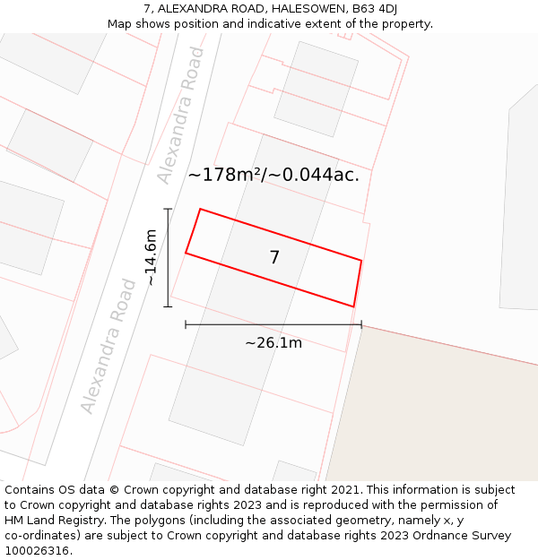7, ALEXANDRA ROAD, HALESOWEN, B63 4DJ: Plot and title map