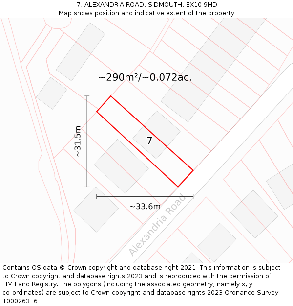 7, ALEXANDRIA ROAD, SIDMOUTH, EX10 9HD: Plot and title map