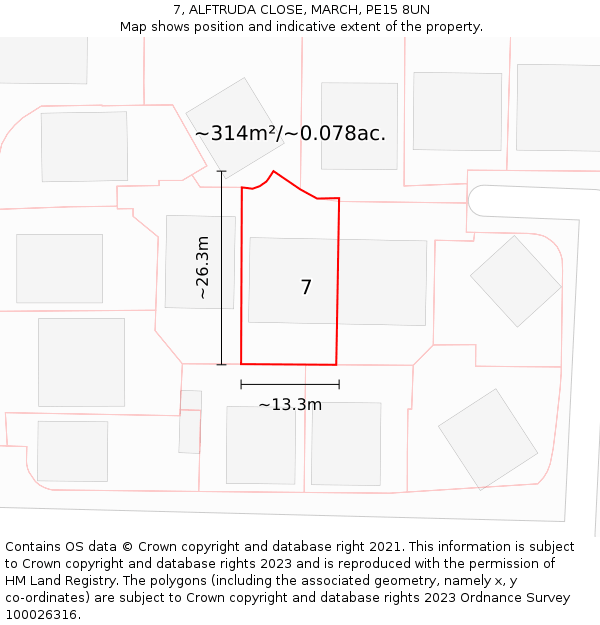 7, ALFTRUDA CLOSE, MARCH, PE15 8UN: Plot and title map