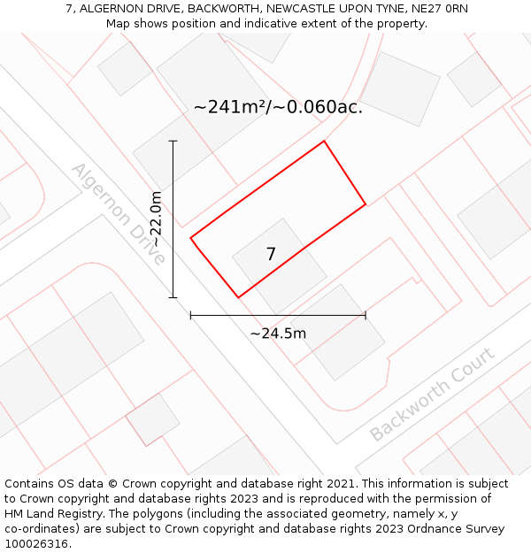 7, ALGERNON DRIVE, BACKWORTH, NEWCASTLE UPON TYNE, NE27 0RN: Plot and title map