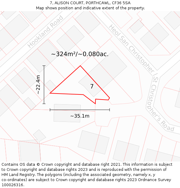 7, ALISON COURT, PORTHCAWL, CF36 5SA: Plot and title map