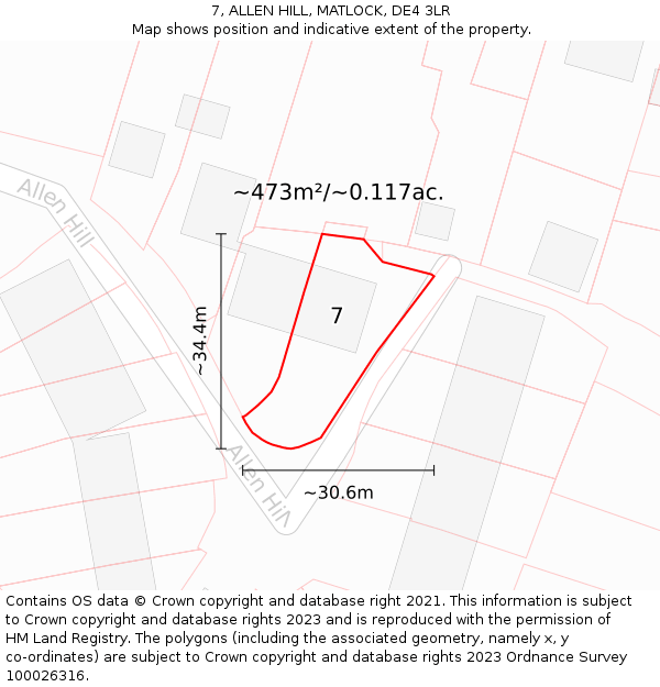 7, ALLEN HILL, MATLOCK, DE4 3LR: Plot and title map