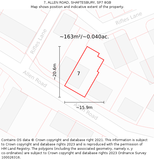 7, ALLEN ROAD, SHAFTESBURY, SP7 8GB: Plot and title map