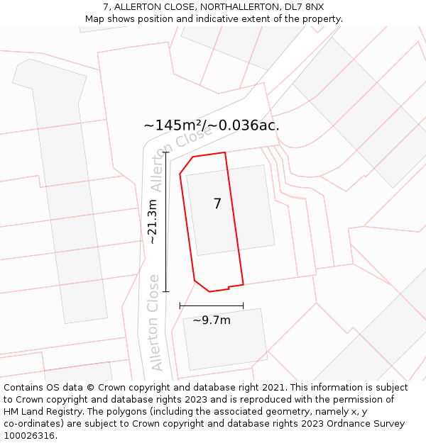 7, ALLERTON CLOSE, NORTHALLERTON, DL7 8NX: Plot and title map