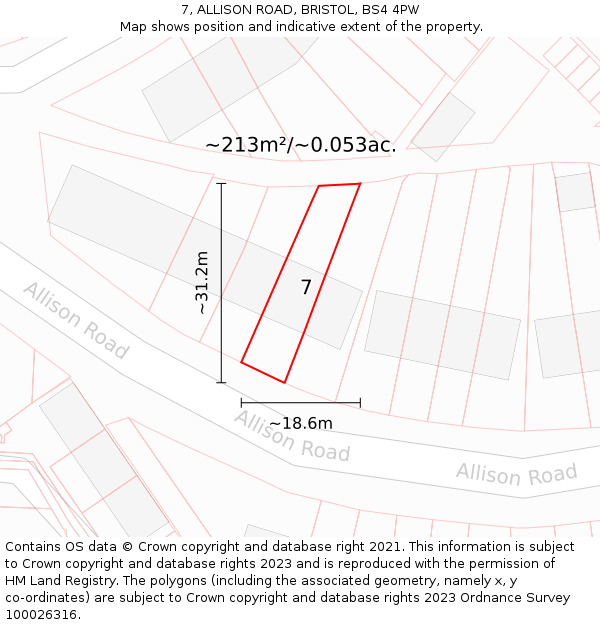 7, ALLISON ROAD, BRISTOL, BS4 4PW: Plot and title map