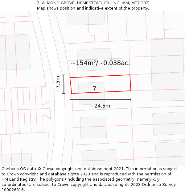 7, ALMOND GROVE, HEMPSTEAD, GILLINGHAM, ME7 3RZ: Plot and title map