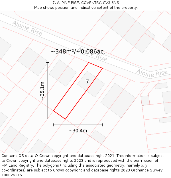 7, ALPINE RISE, COVENTRY, CV3 6NS: Plot and title map