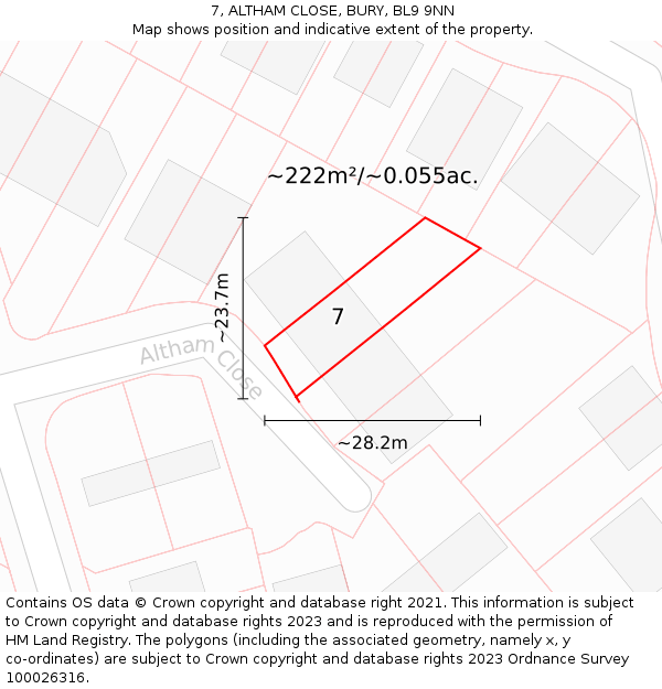 7, ALTHAM CLOSE, BURY, BL9 9NN: Plot and title map