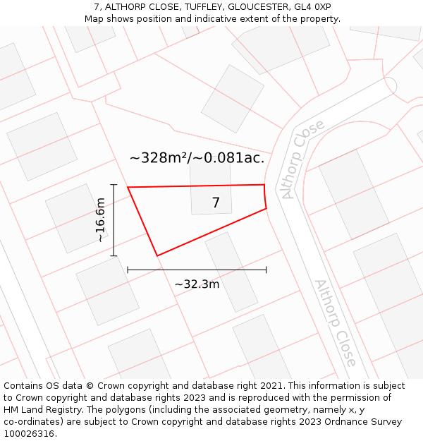 7, ALTHORP CLOSE, TUFFLEY, GLOUCESTER, GL4 0XP: Plot and title map