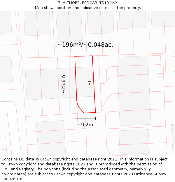 7, ALTHORP, REDCAR, TS10 1NY: Plot and title map
