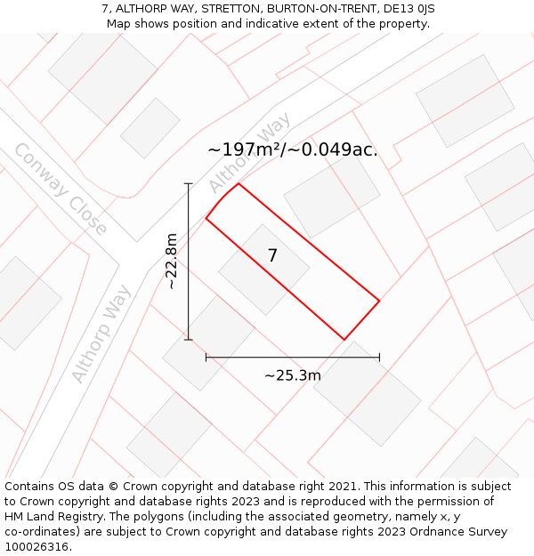 7, ALTHORP WAY, STRETTON, BURTON-ON-TRENT, DE13 0JS: Plot and title map