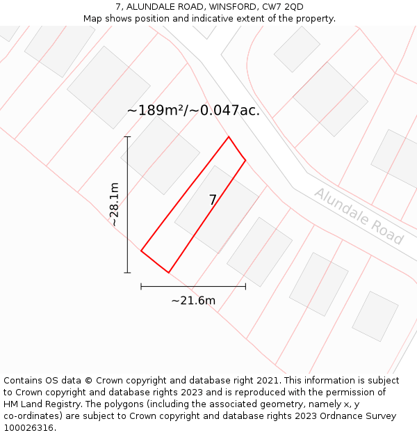7, ALUNDALE ROAD, WINSFORD, CW7 2QD: Plot and title map