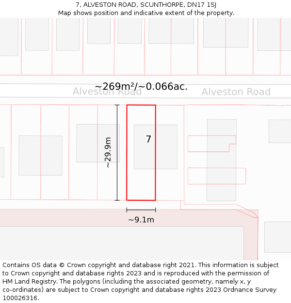7, ALVESTON ROAD, SCUNTHORPE, DN17 1SJ: Plot and title map