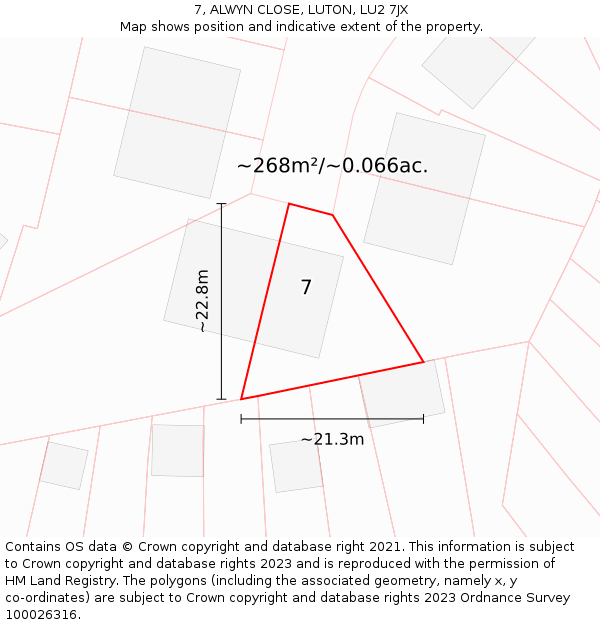 7, ALWYN CLOSE, LUTON, LU2 7JX: Plot and title map
