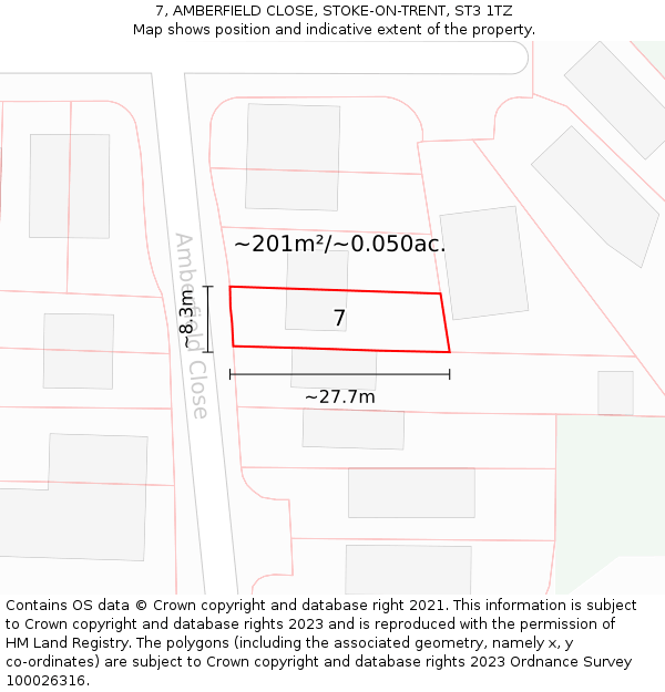 7, AMBERFIELD CLOSE, STOKE-ON-TRENT, ST3 1TZ: Plot and title map