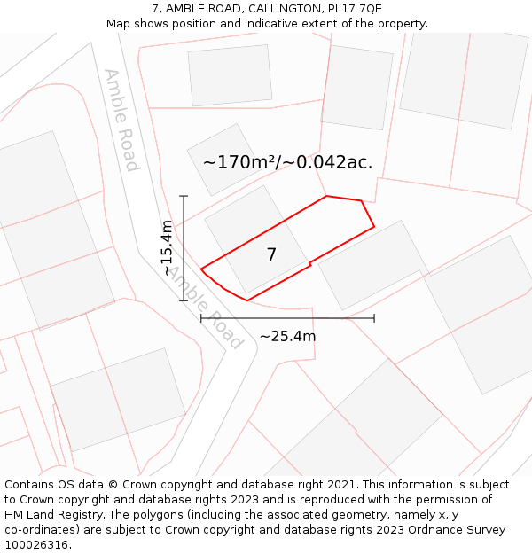 7, AMBLE ROAD, CALLINGTON, PL17 7QE: Plot and title map