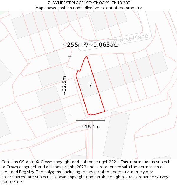 7, AMHERST PLACE, SEVENOAKS, TN13 3BT: Plot and title map