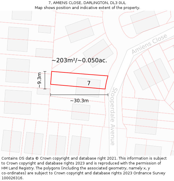 7, AMIENS CLOSE, DARLINGTON, DL3 0UL: Plot and title map