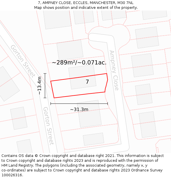 7, AMPNEY CLOSE, ECCLES, MANCHESTER, M30 7NL: Plot and title map
