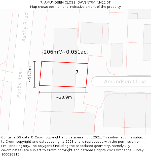 7, AMUNDSEN CLOSE, DAVENTRY, NN11 0TJ: Plot and title map