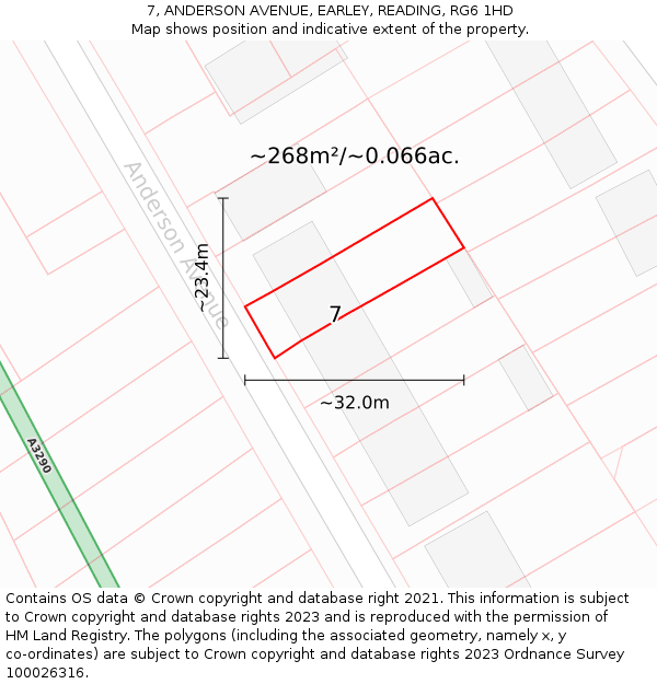 7, ANDERSON AVENUE, EARLEY, READING, RG6 1HD: Plot and title map