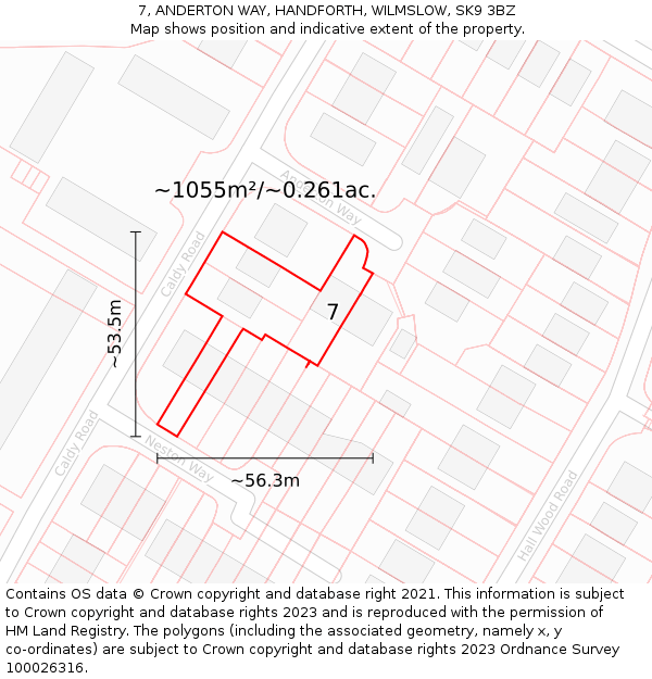 7, ANDERTON WAY, HANDFORTH, WILMSLOW, SK9 3BZ: Plot and title map