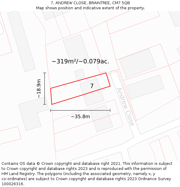 7, ANDREW CLOSE, BRAINTREE, CM7 5QB: Plot and title map