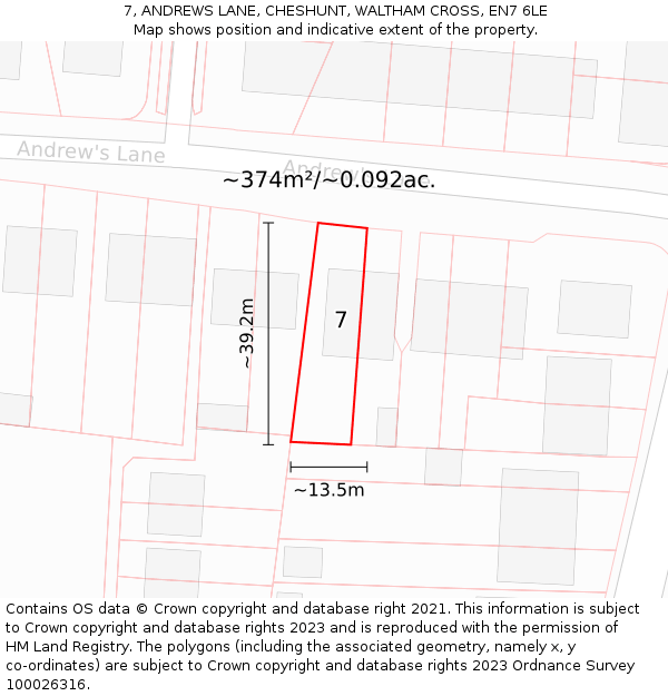 7, ANDREWS LANE, CHESHUNT, WALTHAM CROSS, EN7 6LE: Plot and title map