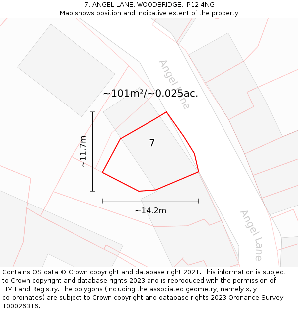 7, ANGEL LANE, WOODBRIDGE, IP12 4NG: Plot and title map