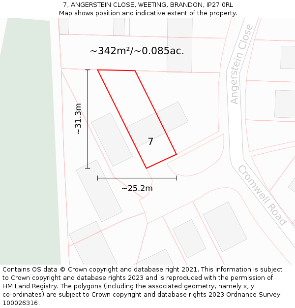 7, ANGERSTEIN CLOSE, WEETING, BRANDON, IP27 0RL: Plot and title map