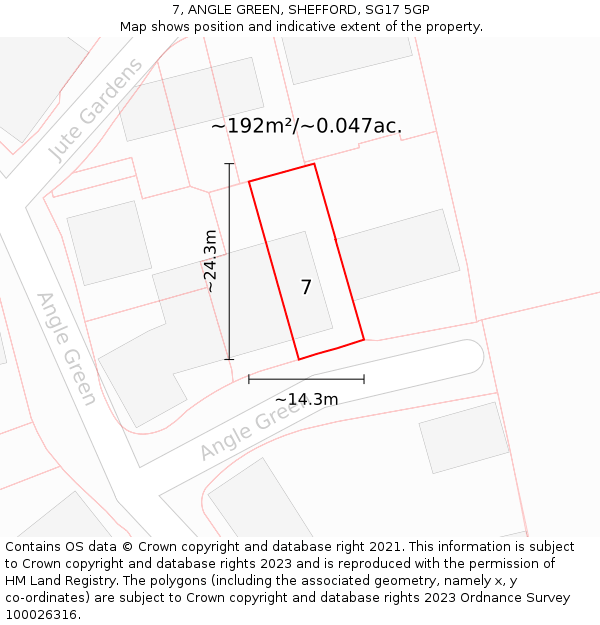7, ANGLE GREEN, SHEFFORD, SG17 5GP: Plot and title map