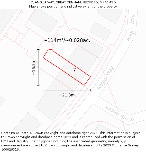 7, ANGLIA WAY, GREAT DENHAM, BEDFORD, MK40 4SD: Plot and title map
