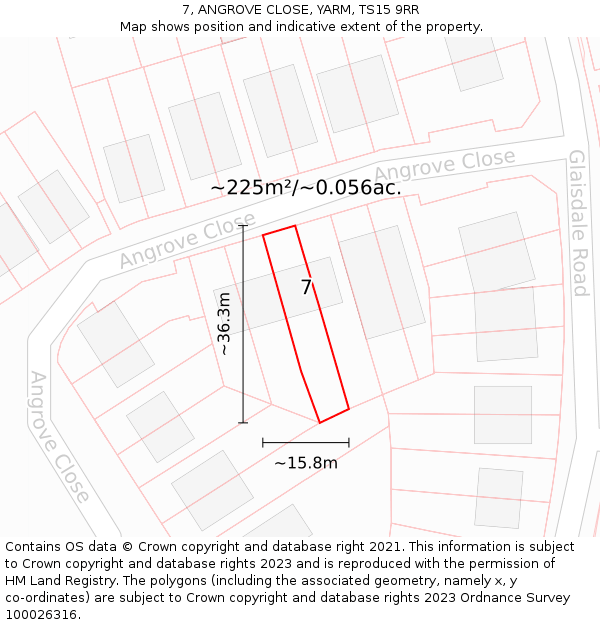 7, ANGROVE CLOSE, YARM, TS15 9RR: Plot and title map