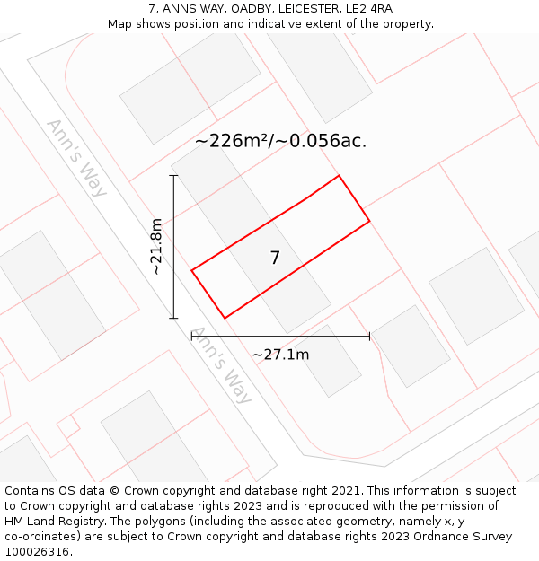 7, ANNS WAY, OADBY, LEICESTER, LE2 4RA: Plot and title map