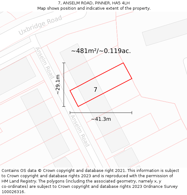 7, ANSELM ROAD, PINNER, HA5 4LH: Plot and title map