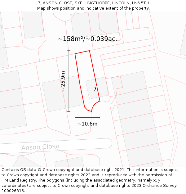 7, ANSON CLOSE, SKELLINGTHORPE, LINCOLN, LN6 5TH: Plot and title map