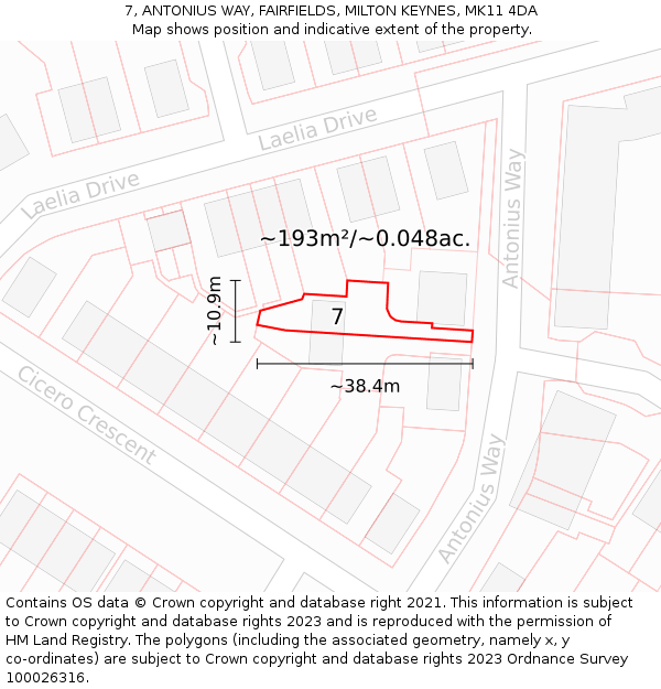 7, ANTONIUS WAY, FAIRFIELDS, MILTON KEYNES, MK11 4DA: Plot and title map