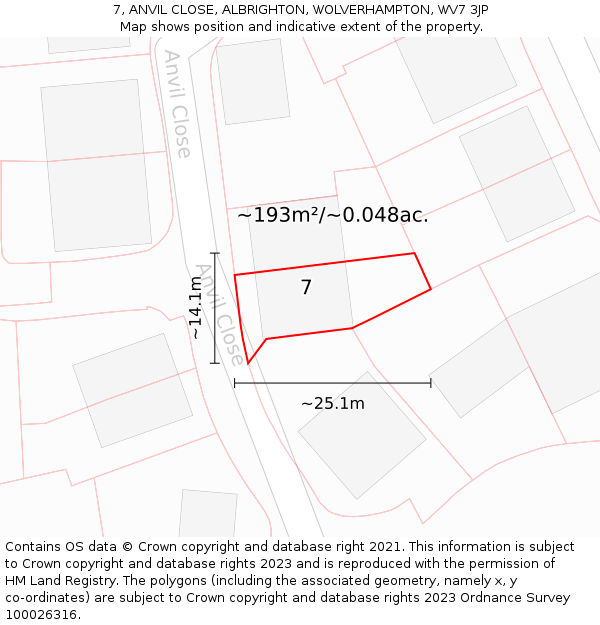 7, ANVIL CLOSE, ALBRIGHTON, WOLVERHAMPTON, WV7 3JP: Plot and title map