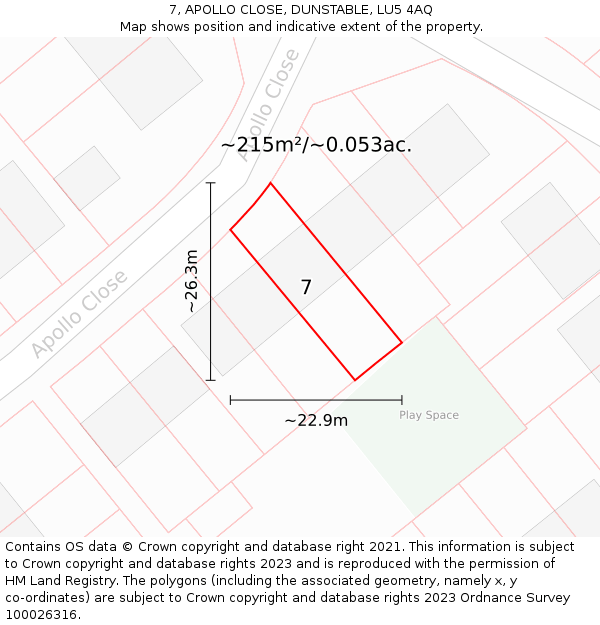 7, APOLLO CLOSE, DUNSTABLE, LU5 4AQ: Plot and title map